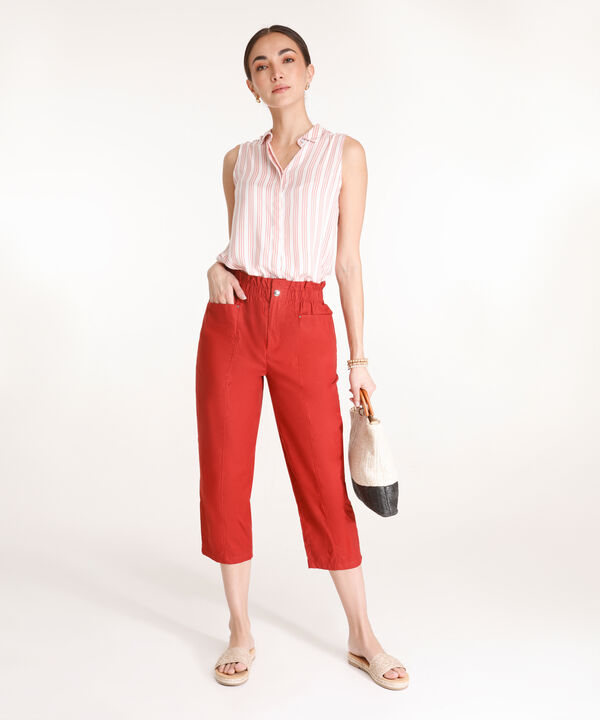 Pantalon Capri Con Elastico En Cintura Unicolor