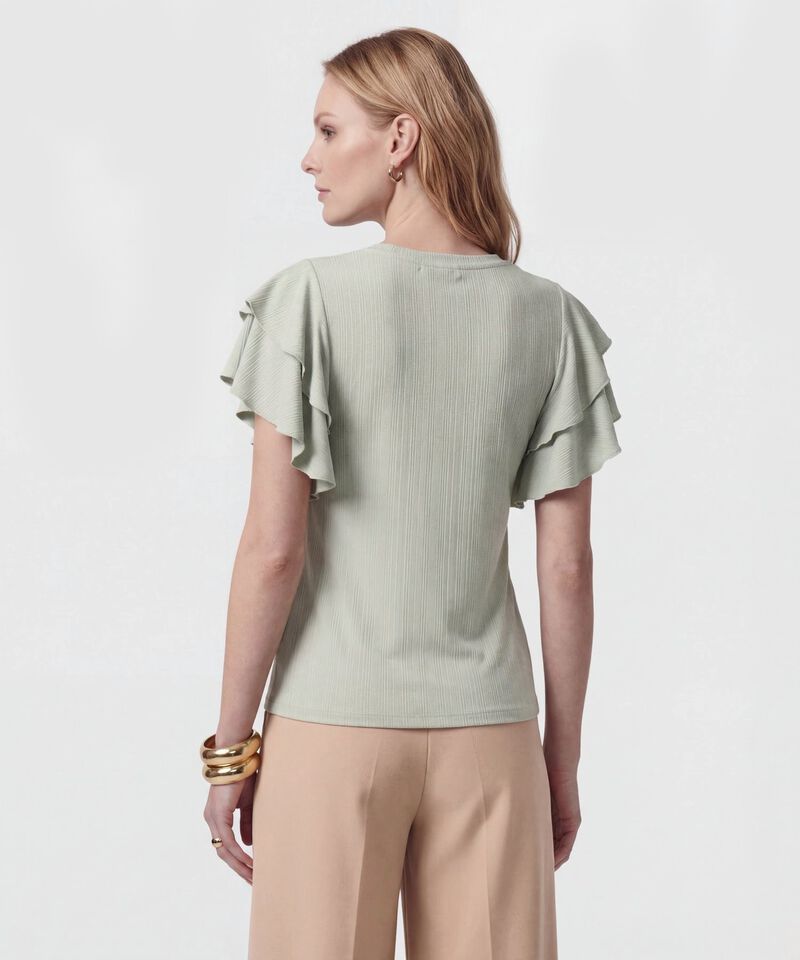 Camiseta Mujer Mangas Volantes Acanalada Elegante