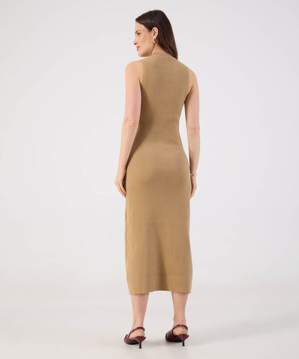 Vestido Para Mujer Midi Acanalado Sin Mangas B&aacute;sico