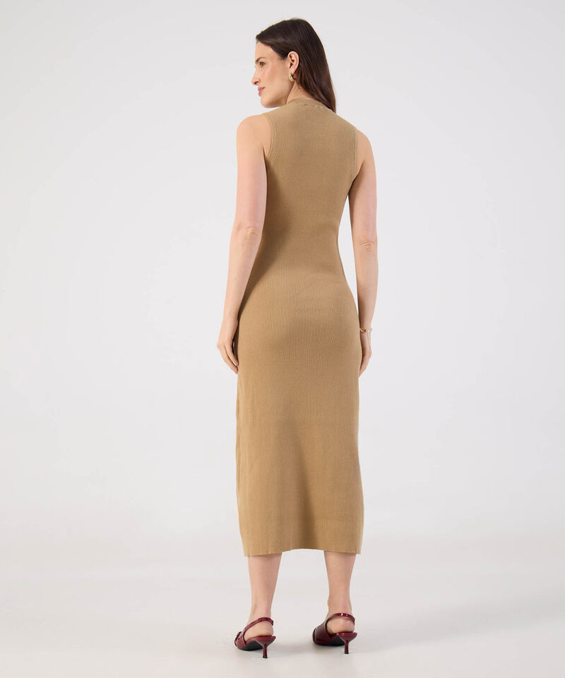 Vestido Para Mujer Midi Acanalado Sin Mangas B&aacute;sico