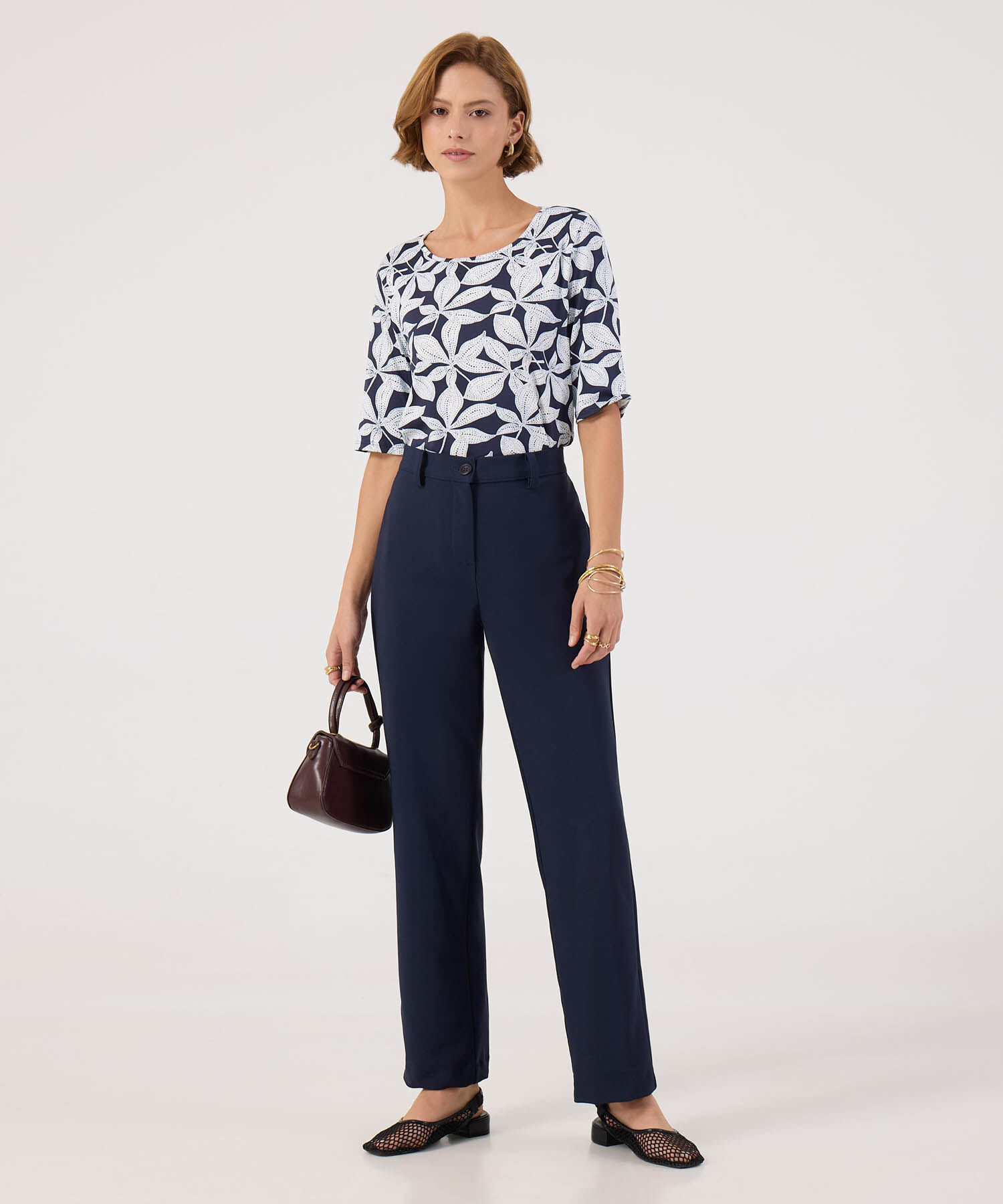 Camiseta Manga 3/4  Cuello Redondo  Estampada