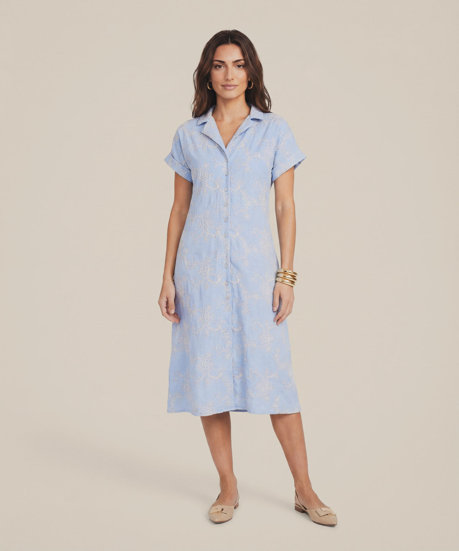 Vestido Camisero con Bordado para Mujer