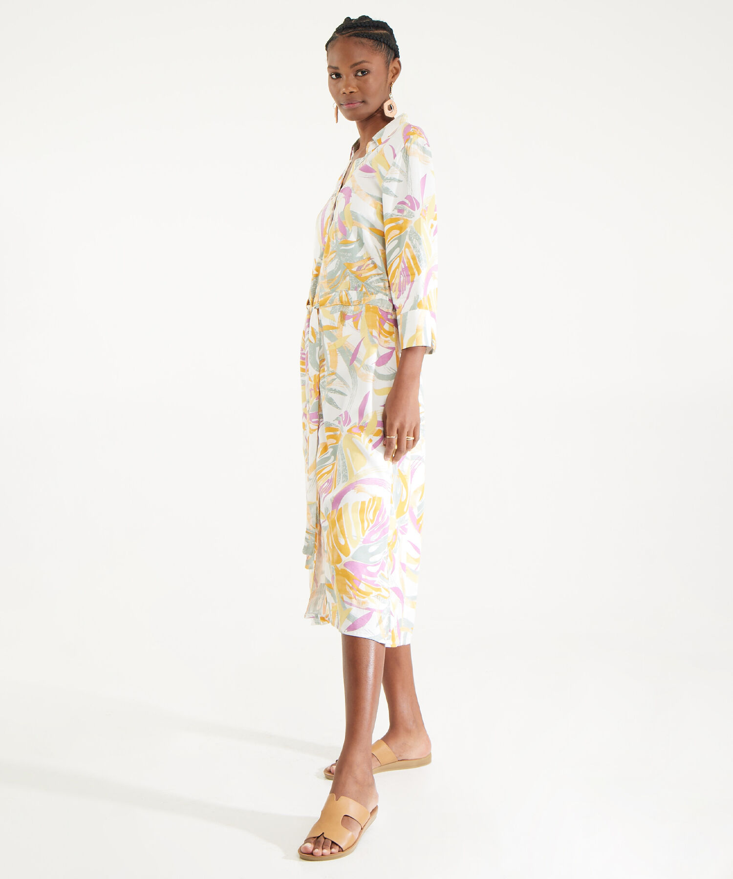 Vestido Estampado Midi Manga 3/4