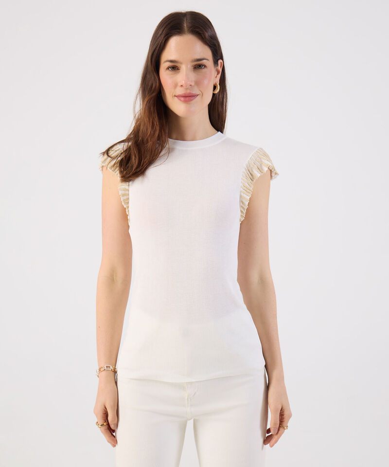 Camiseta Tejida Con Volantes En Hombros Para Mujer