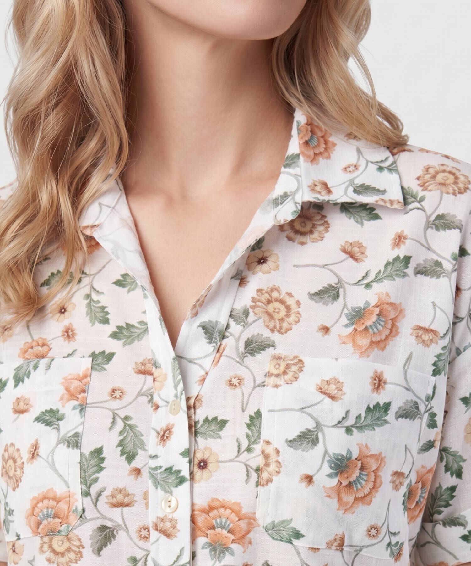 Camisa De Manga Corta Con Bolsillos Para Mujer