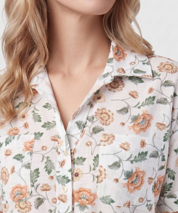 Camisa De Manga Corta Con Bolsillos Para Mujer