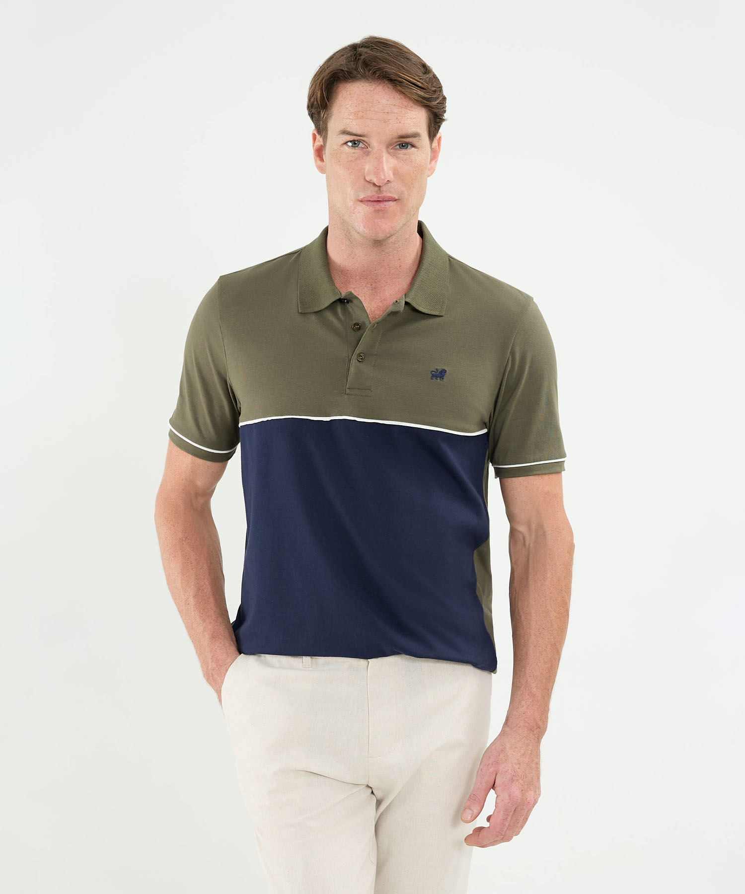Polo Cuello Tejido Con Bloque De Color Para Hombre