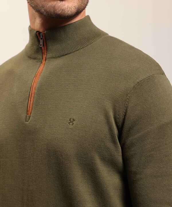 Buzo de Tejido Liso con Cuello Alto y Cremallera Para Hombre