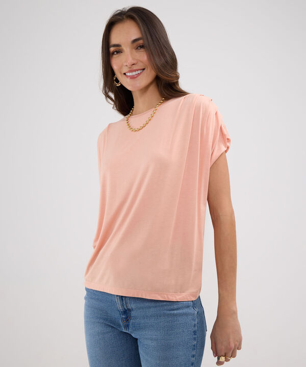 Camiseta Unicolor Cuello Redondo, Manga Sisa Con Pinzas En Hombros image number null
