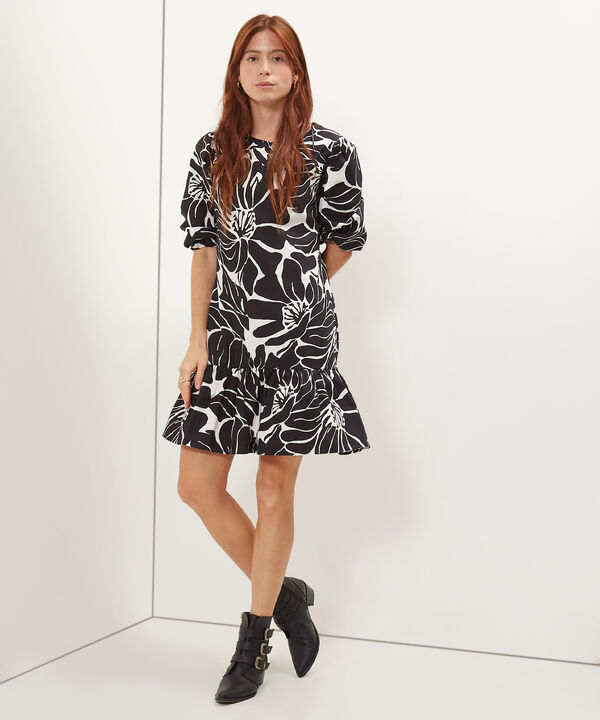 Vestido Estampado, Manga 3/4, Puños Con Elástico, Escote Redondo Y Boleros, Serena