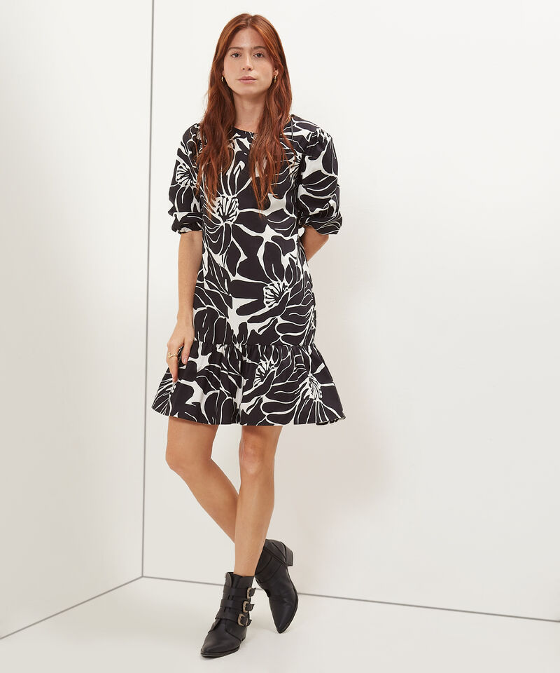Vestido Estampado, Manga 3/4, Puños Con Elástico, Escote Redondo Y Boleros, Serena