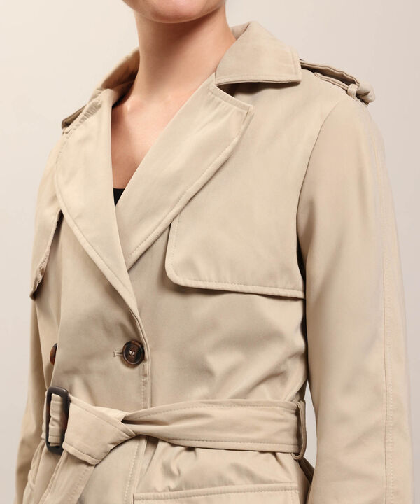 Chaqueta Trench Unicolor Con Cinturon 