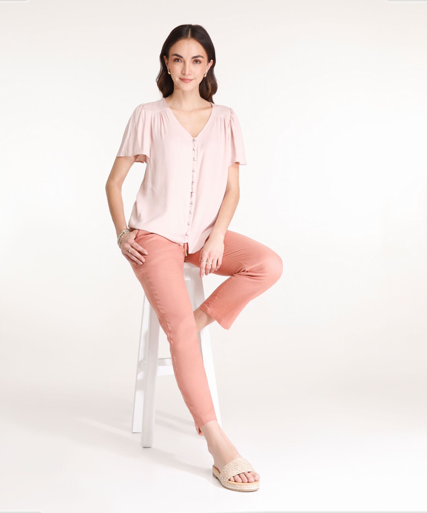 Blusa Manga Corta Con Botones Forrados