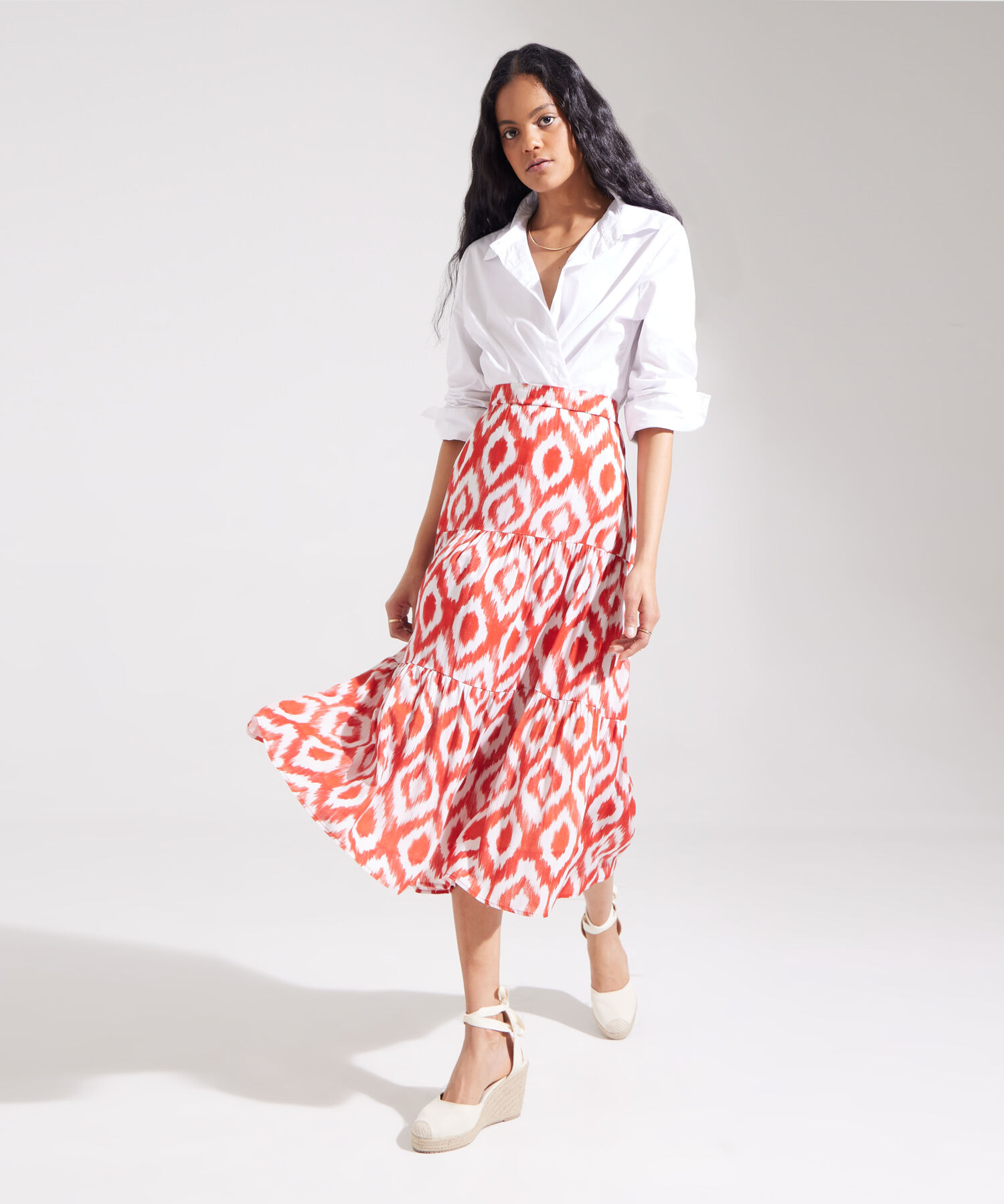 Falda Midi Estampada Con Tiempos