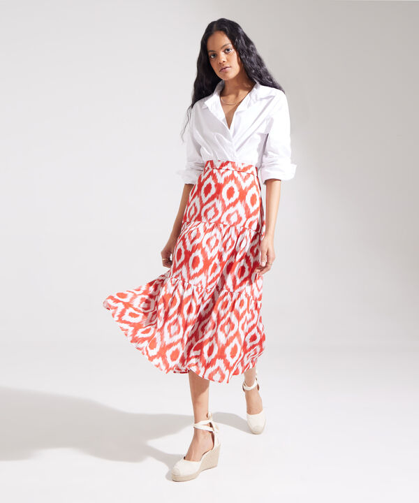 Falda Midi Estampada Con Tiempos