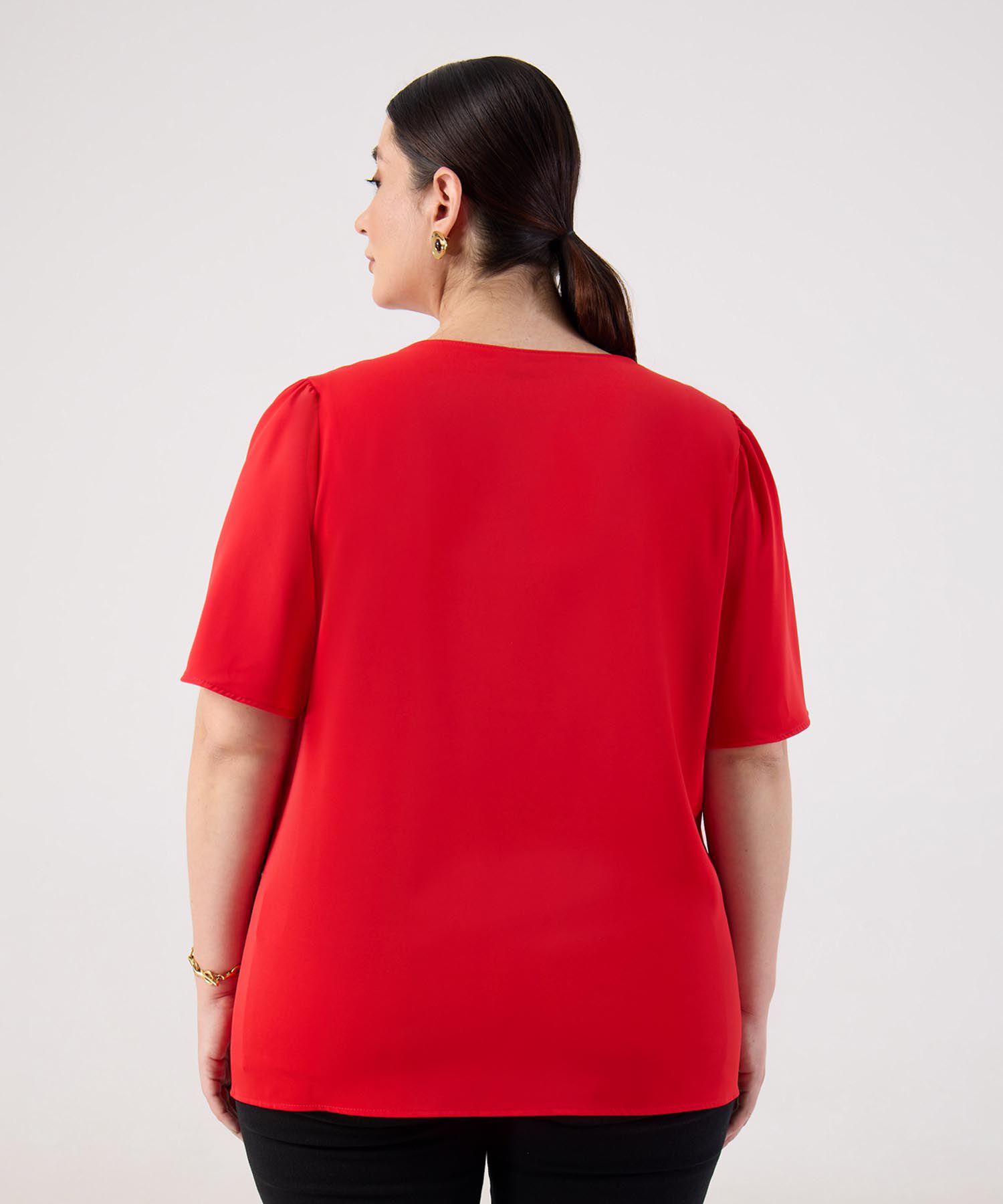 Blusa con Escote V y Manga Mariposa Para Mujer Curvy