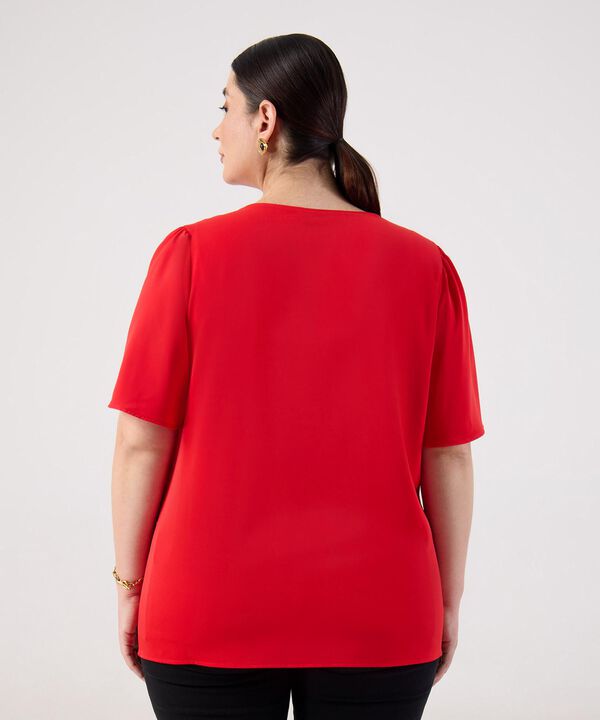 Blusa con Escote V y Manga Mariposa Para Mujer Curvy