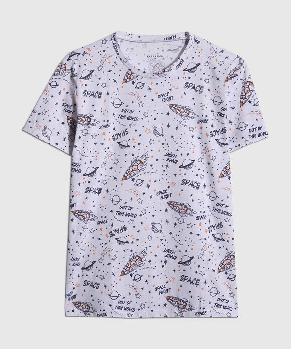 Pijama Junior Camiseta M/C Cuello Redondo/Pantaloneta Unicolor - Lineas image number null