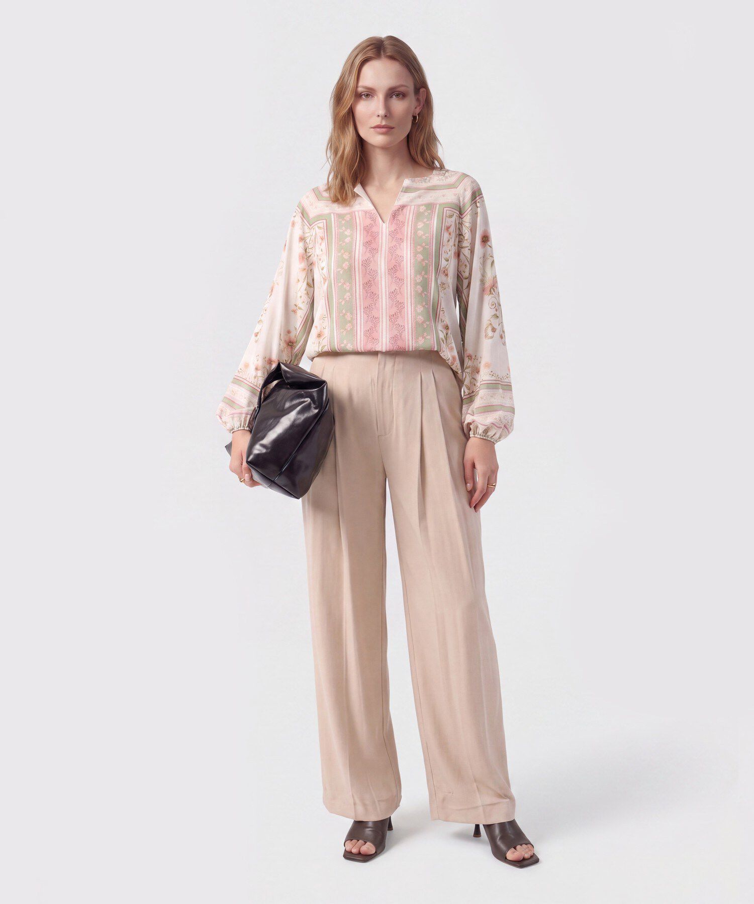 Blusa Con Cuello En V Y Manga Larga Mujer