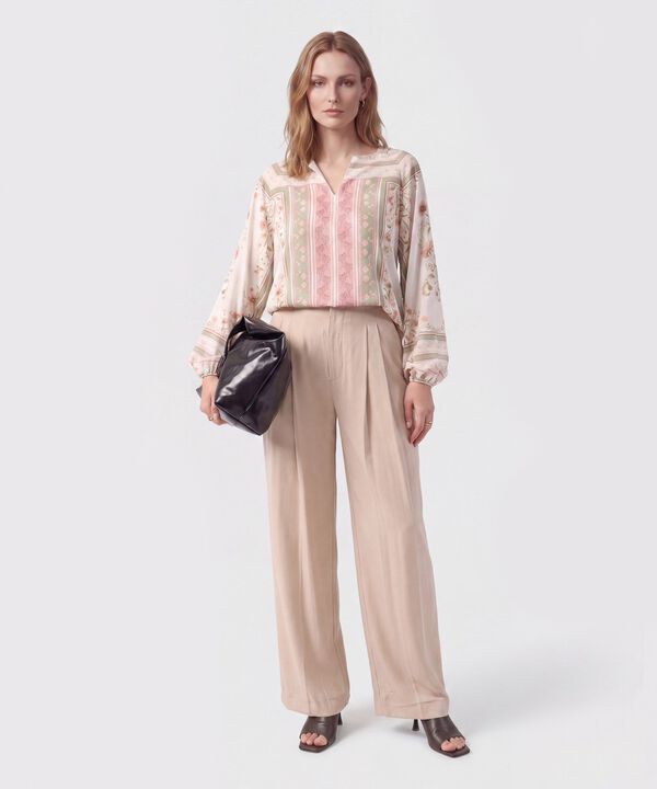 Blusa Con Cuello En V Y Manga Larga Mujer