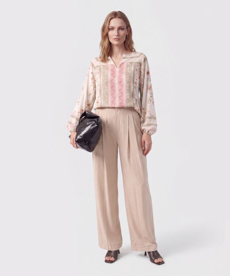 Blusa Con Cuello En V Y Manga Larga Mujer