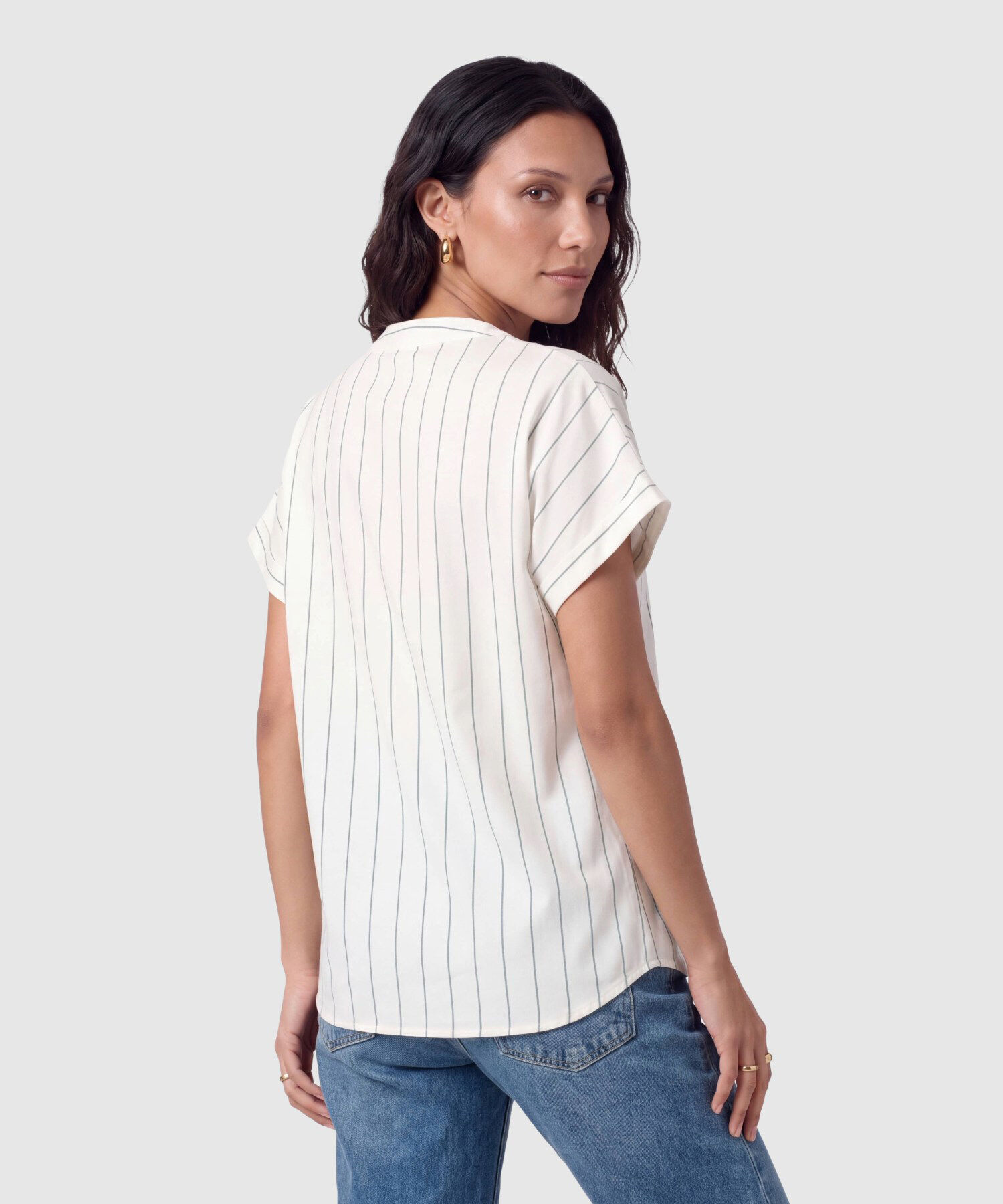 Blusa Cuello Mao A Rayas Para Mujer