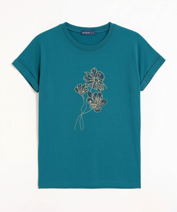 Camiseta Mujer Gr&aacute;fico Central Manga Remangada image number null