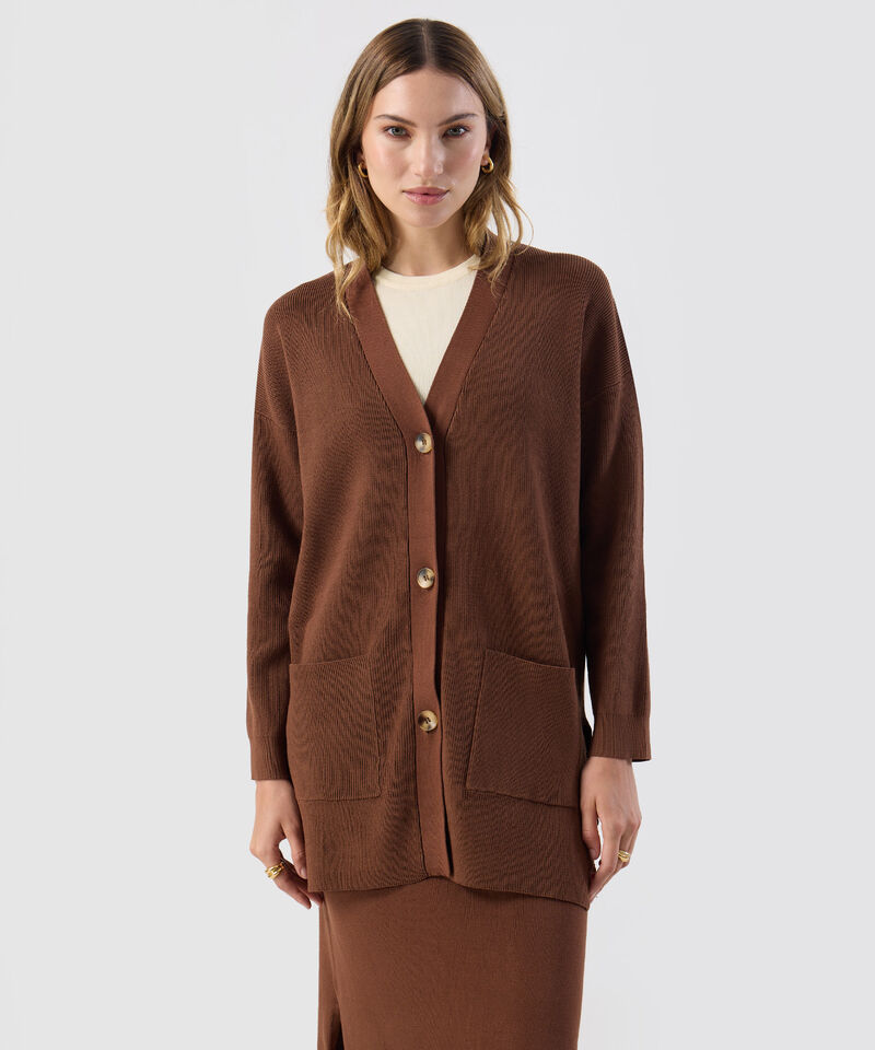 C&aacute;rdigan Mujer Largo Escote V Bolsillos Frontales