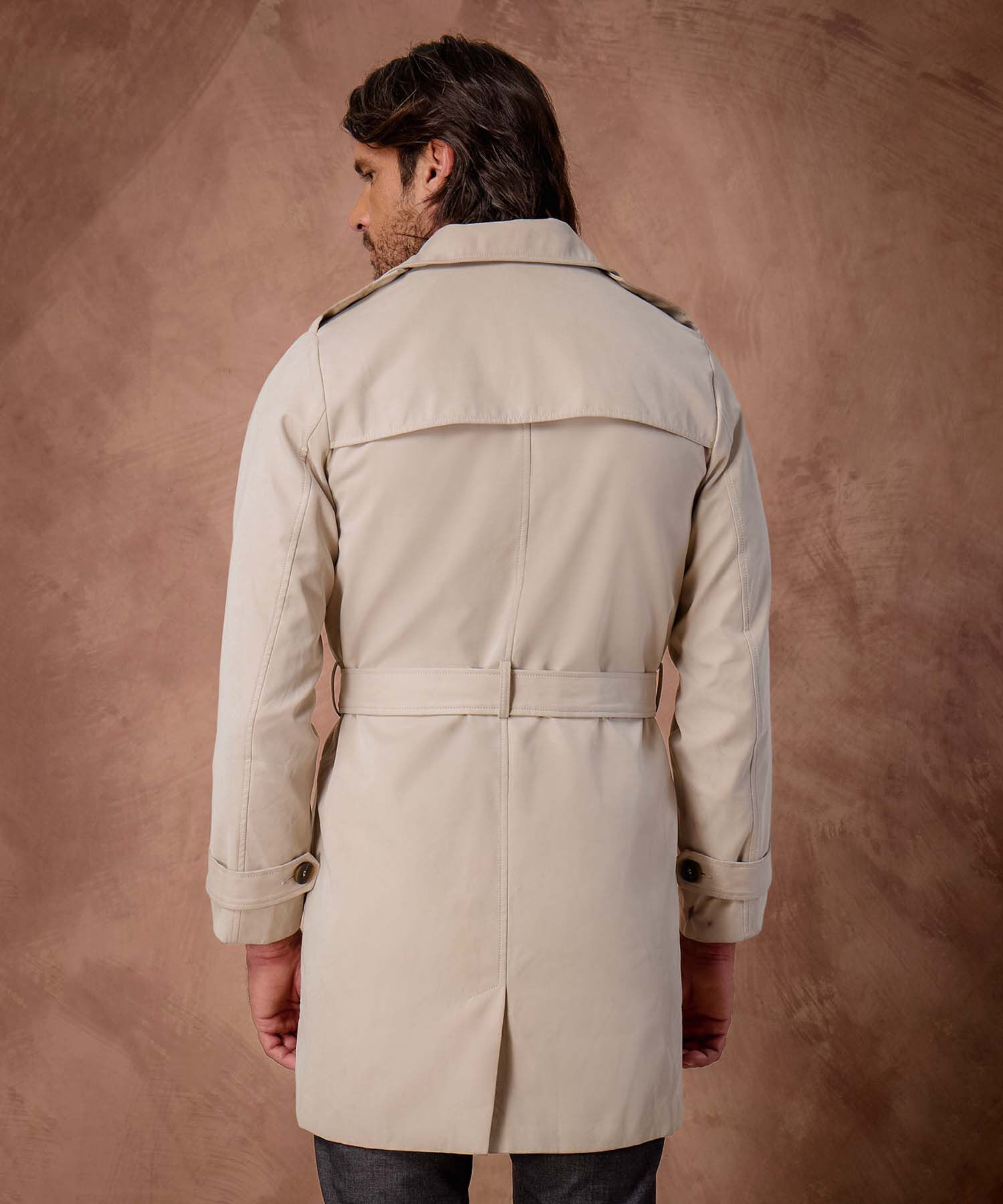 Chaqueta Trench Unicolor Con Cinturon 