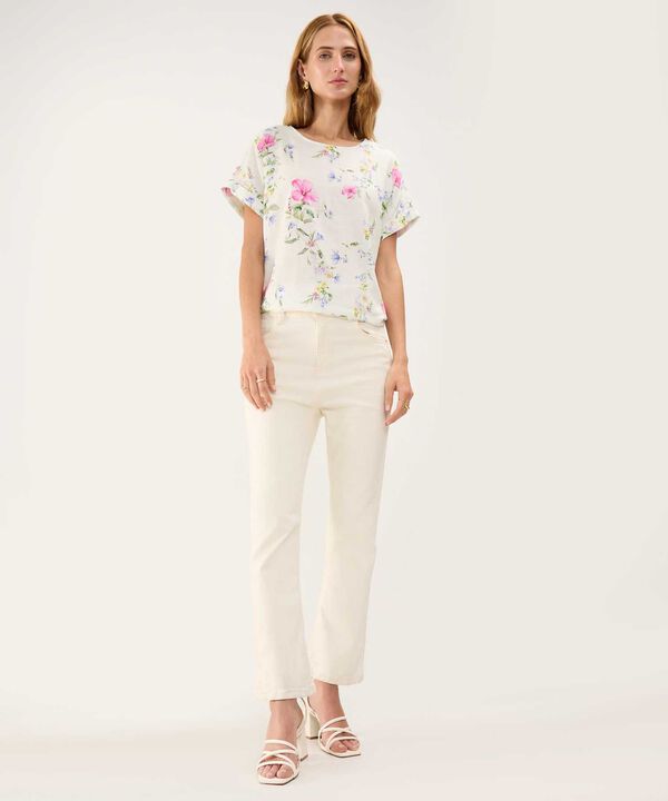 Blusa Estampada en Efecto Lino
