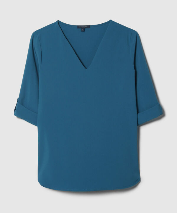 Blusa Manga 3/4 Unicolor Escote En V