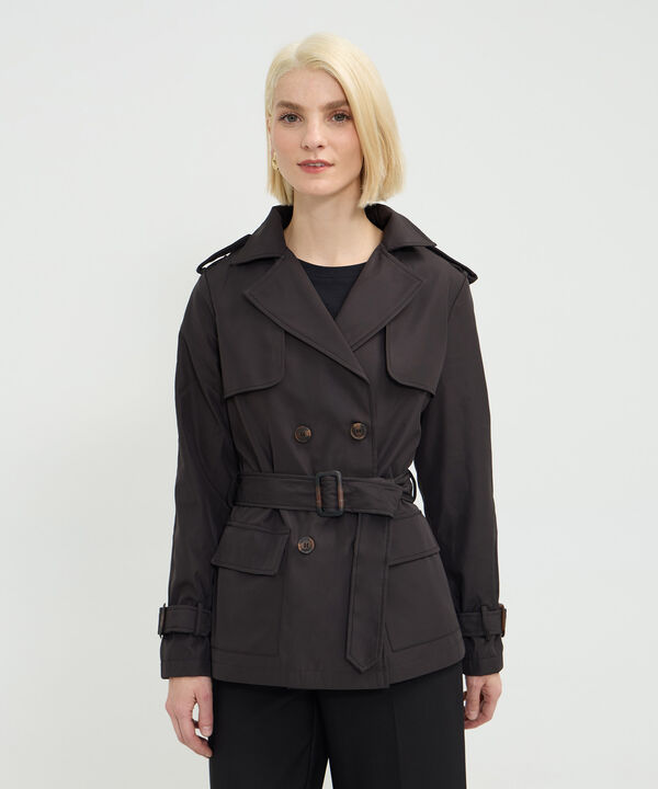 Chaqueta Tipo Trench Unicolor Con Cinturon image number null