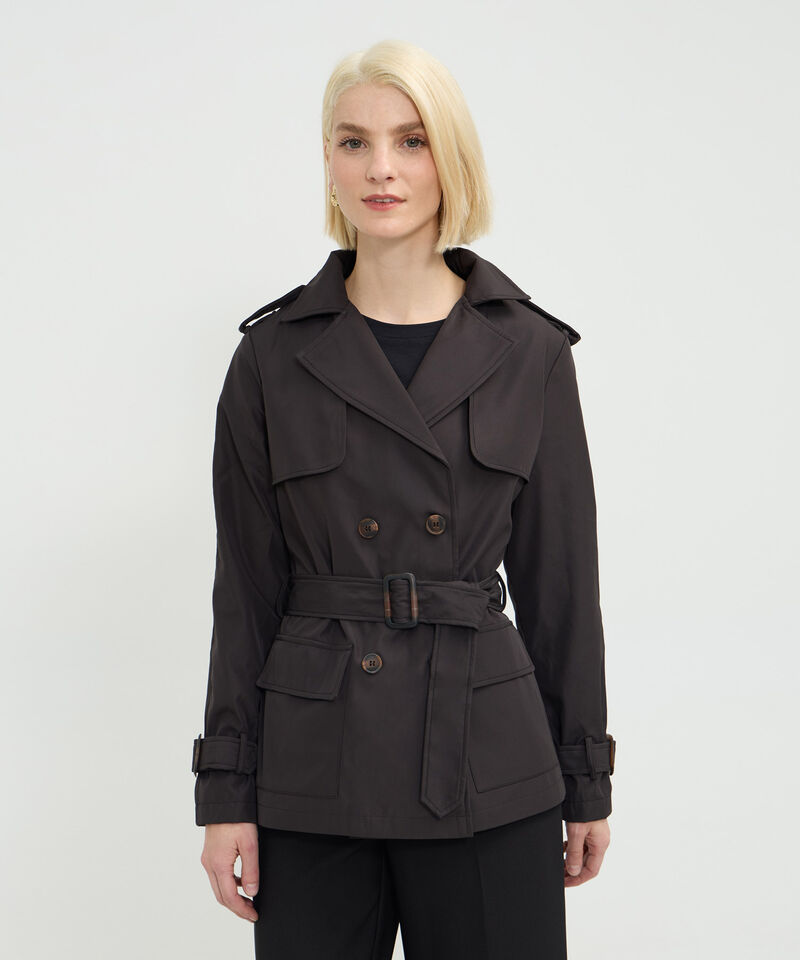 Chaqueta Tipo Trench Unicolor Con Cinturon