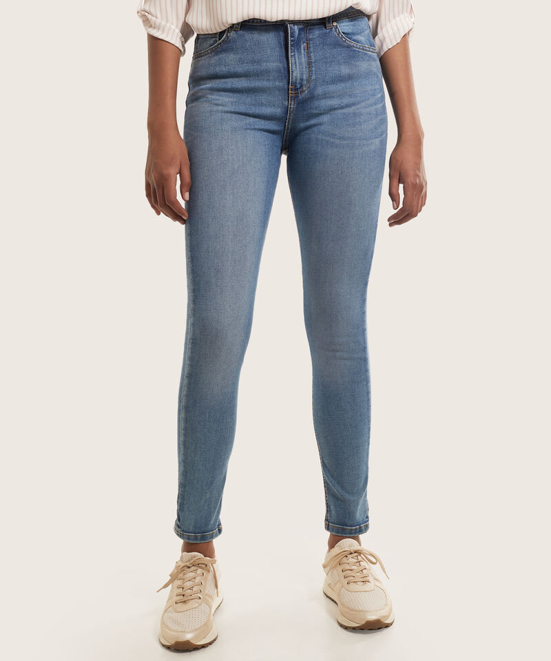Jean Skinny Tiro Alto Tono Medio Claro