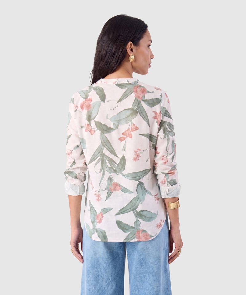 Blusa Mujer Manga 3/4 con Estampado y Cuello Mao