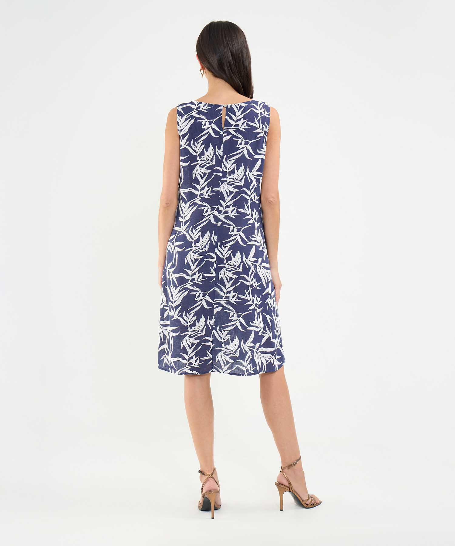 Vestido Estampado en Efecto Lino