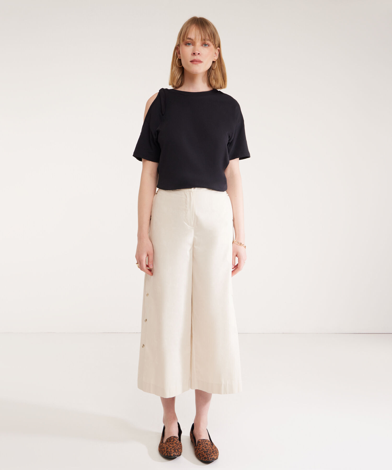 Pantalón Moda Unicolor, Culotte Tiro Alto Y Silueta Amplia