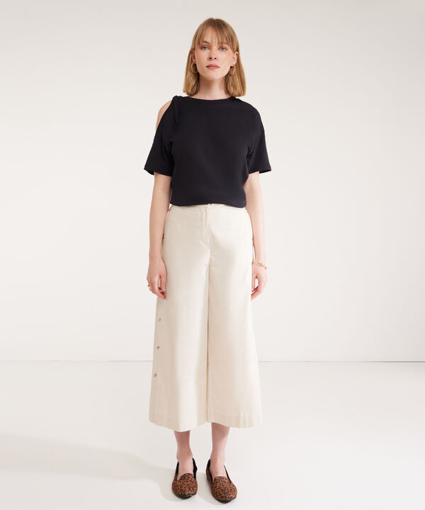 Pantalón Moda Unicolor, Culotte Tiro Alto Y Silueta Amplia