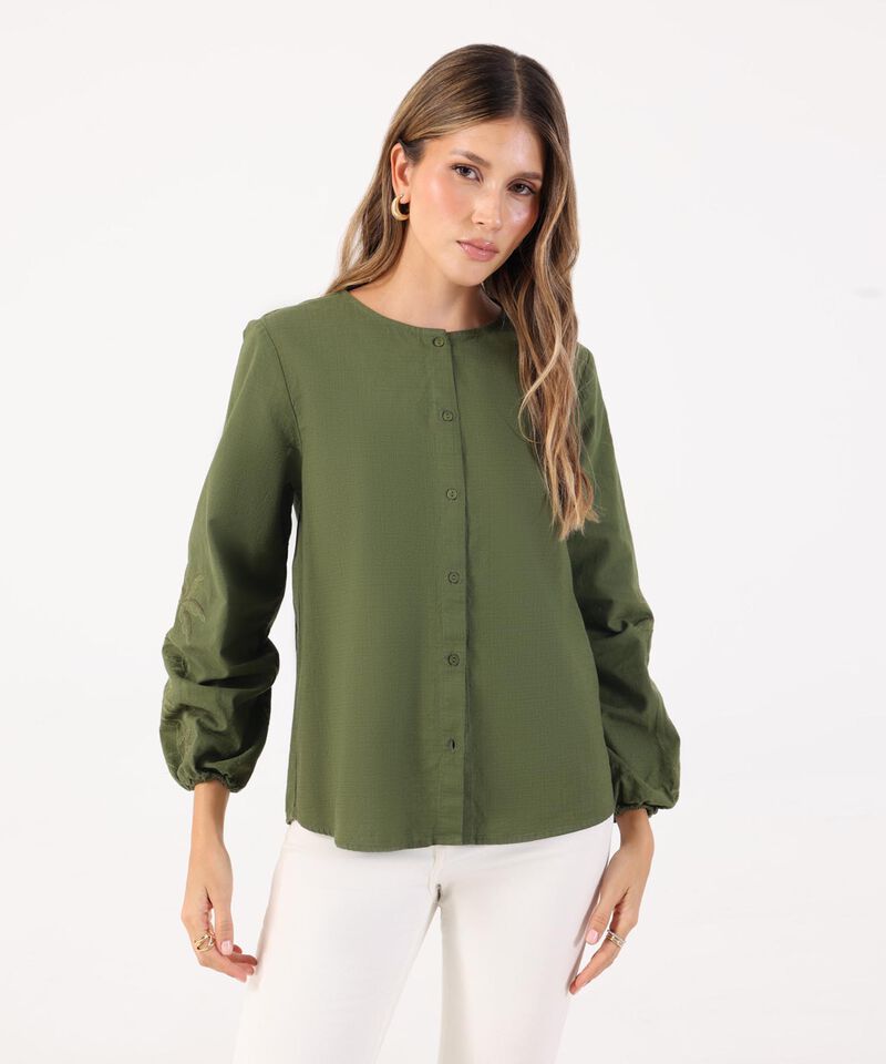 Blusa Cuello Redondo con Bordados para Mujer