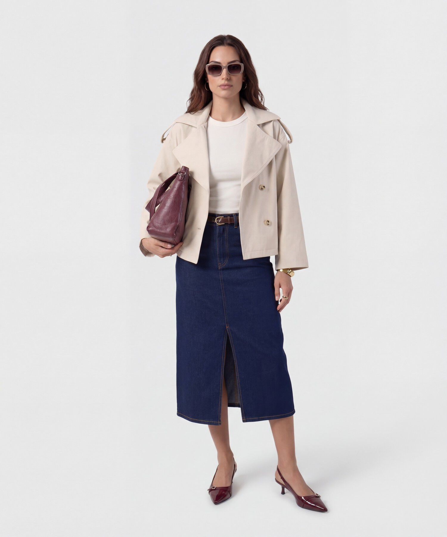 Falda Denim Midi Con Abertura Frontal
