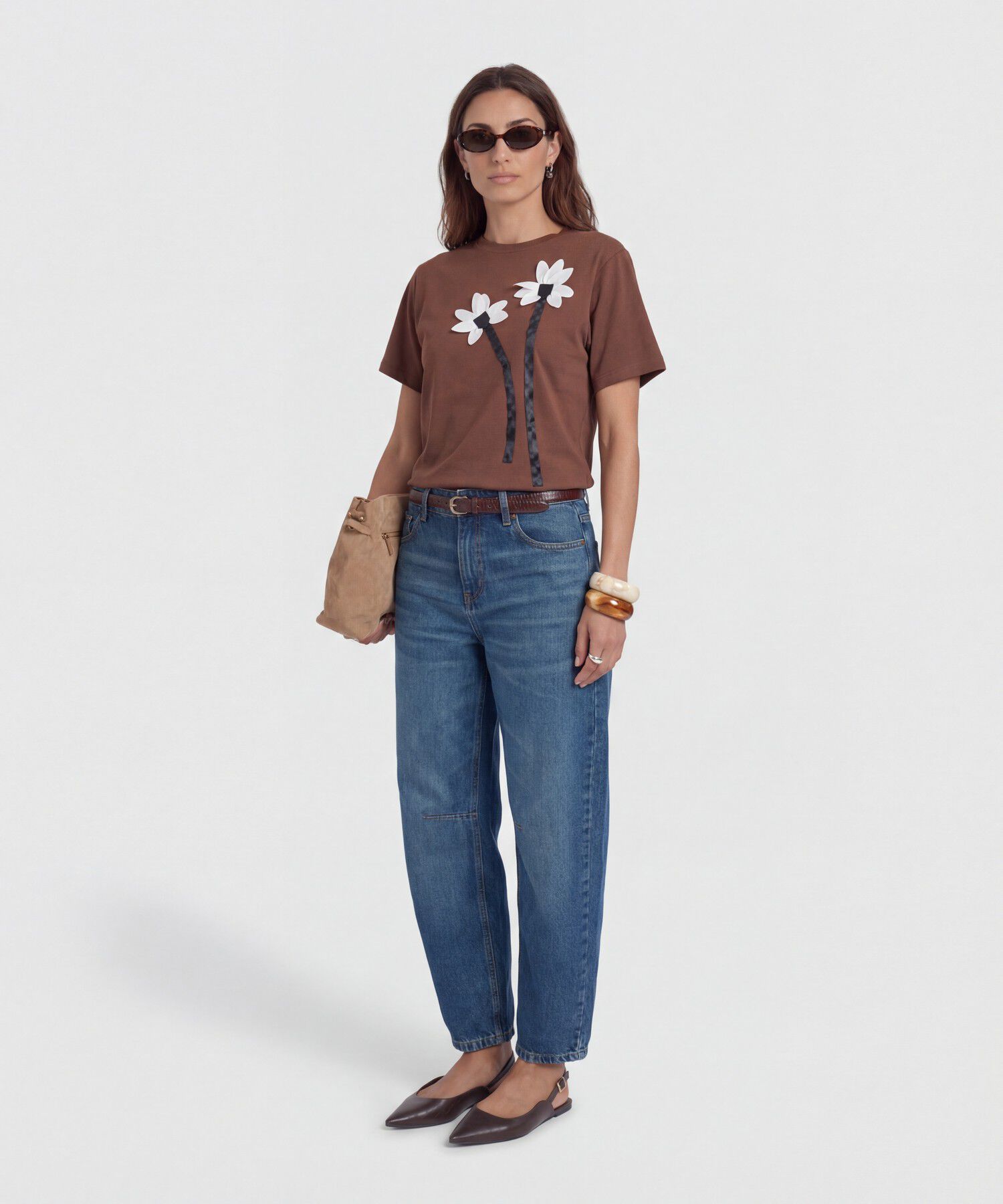 Camiseta con Apliques de Flores Para Mujer