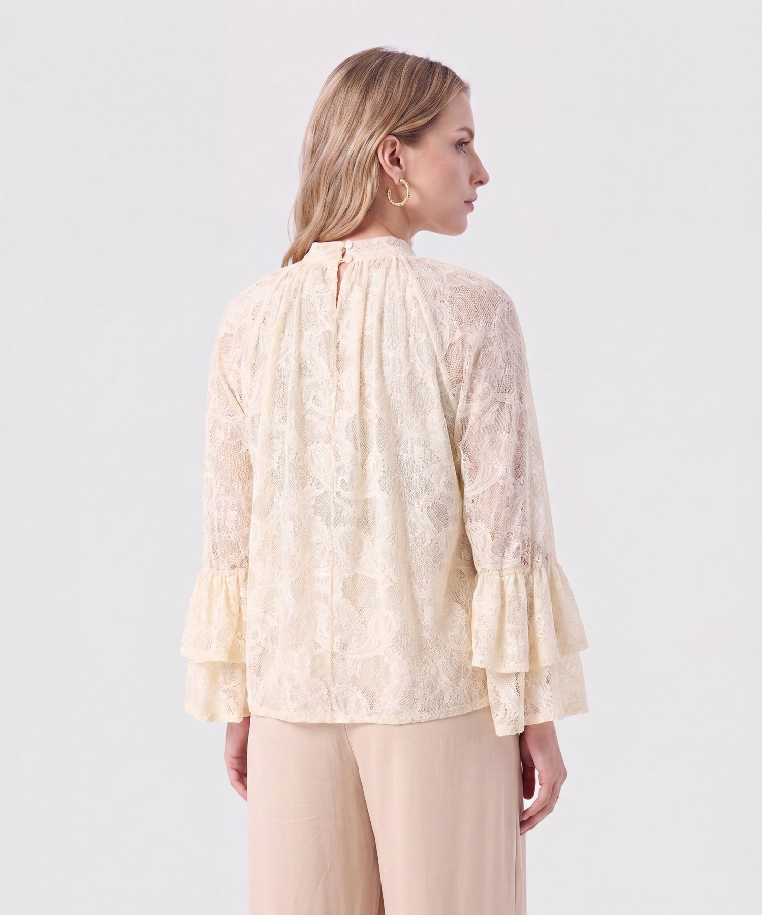 Blusa Encaje Manga Volante Para Mujer