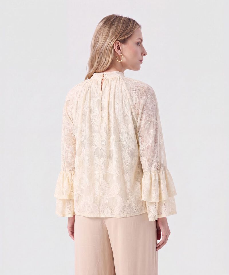 Blusa Encaje Manga Volante Para Mujer