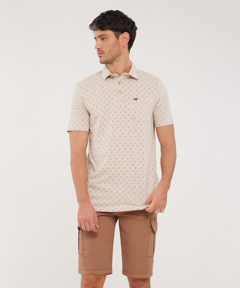 Polo Estampada, Cuello Maquina Duro Con Bolsillo, Silueta Regular Fit, Tribal