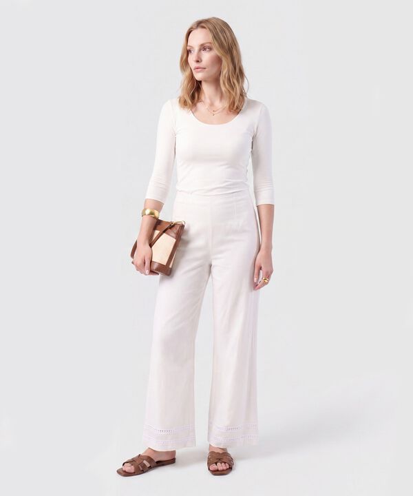 Pantal&oacute;n De Bota Ancha Con Encaje Para Mujer