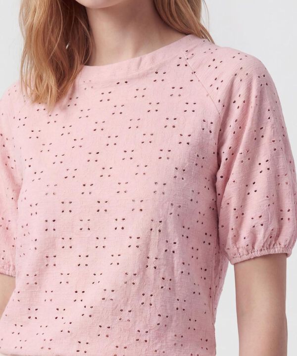 Camiseta Manga Globo Con Ojalillo Para Mujer