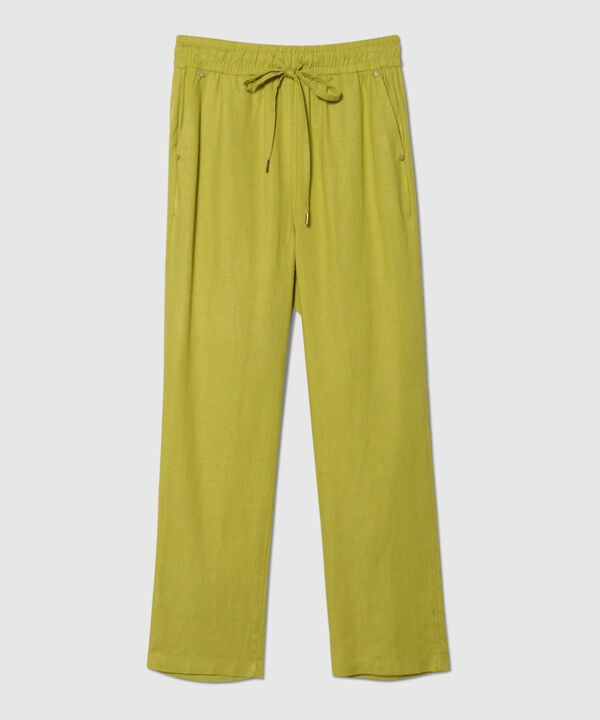 Pantalón Pretina Resortada En Lino Unicolor