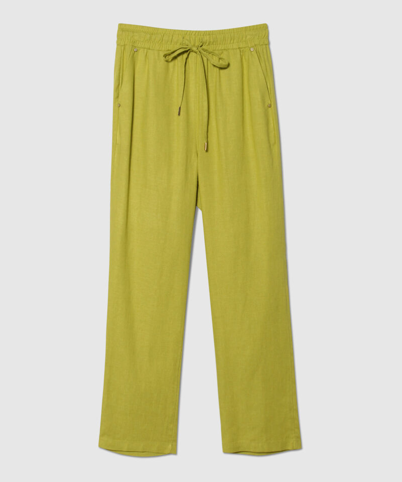 Pantalón Pretina Resortada En Lino Unicolor