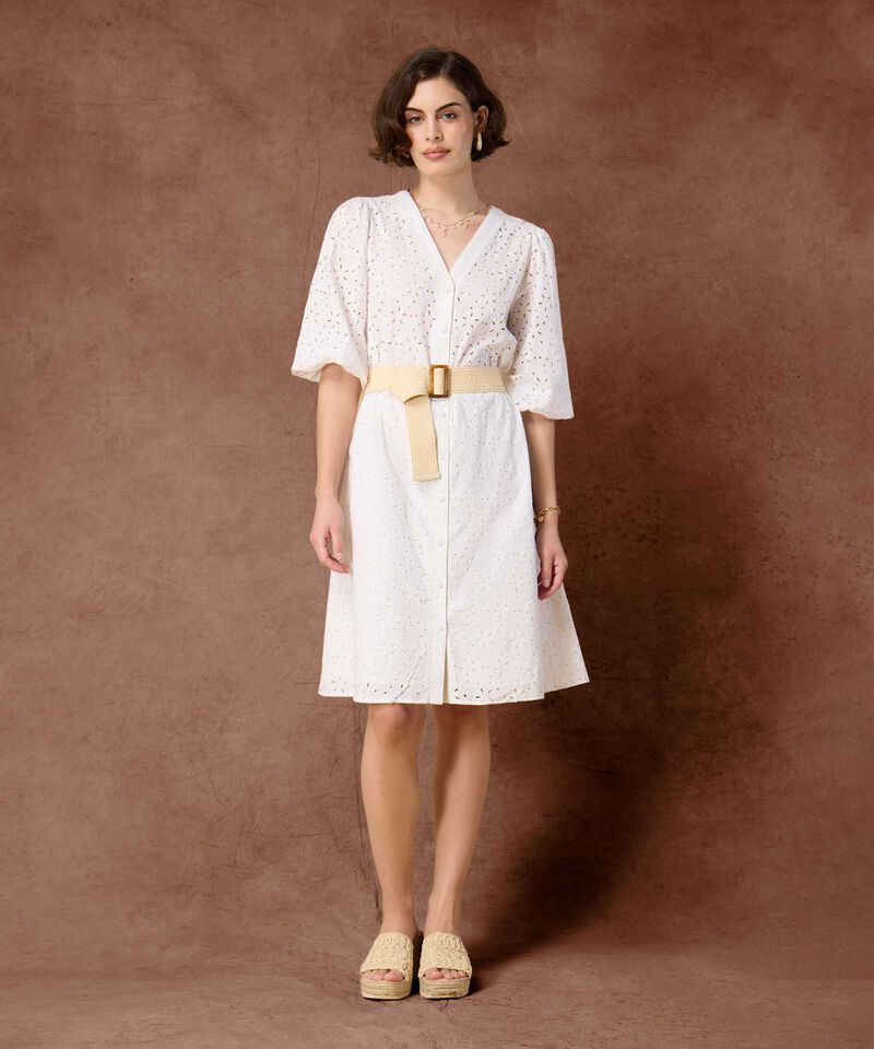 Vestido Camisero Perforado Con Cintur&oacute;n Para Mujer