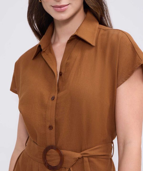 Vestido camisero manga corta para mujer image number null